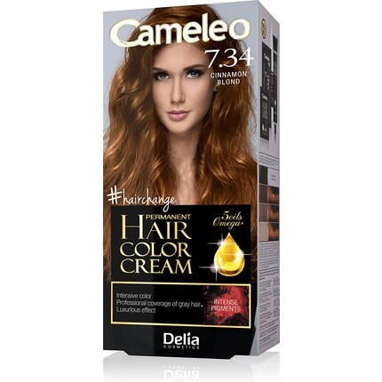 Перманентная краска для волос Cameleo Крем-краска для волос Коричный блондин Интенсивный цвет и защита 5 масел + кислоты Омега плюс Профессиональная краска для волос Полный набор - оттенок 7.34 Delia Cosmetics
