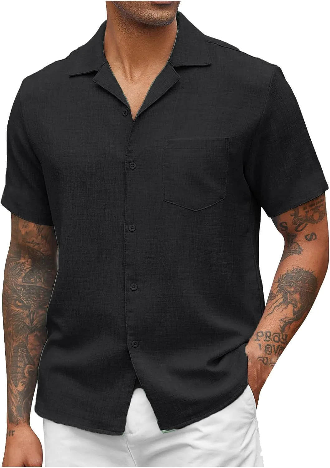 Мужская летняя льняная рубашка с коротким рукавом и карманом QUNPIU
Мужская летняя льняная рубашка с коротким рукавом и карманом QUNPIU