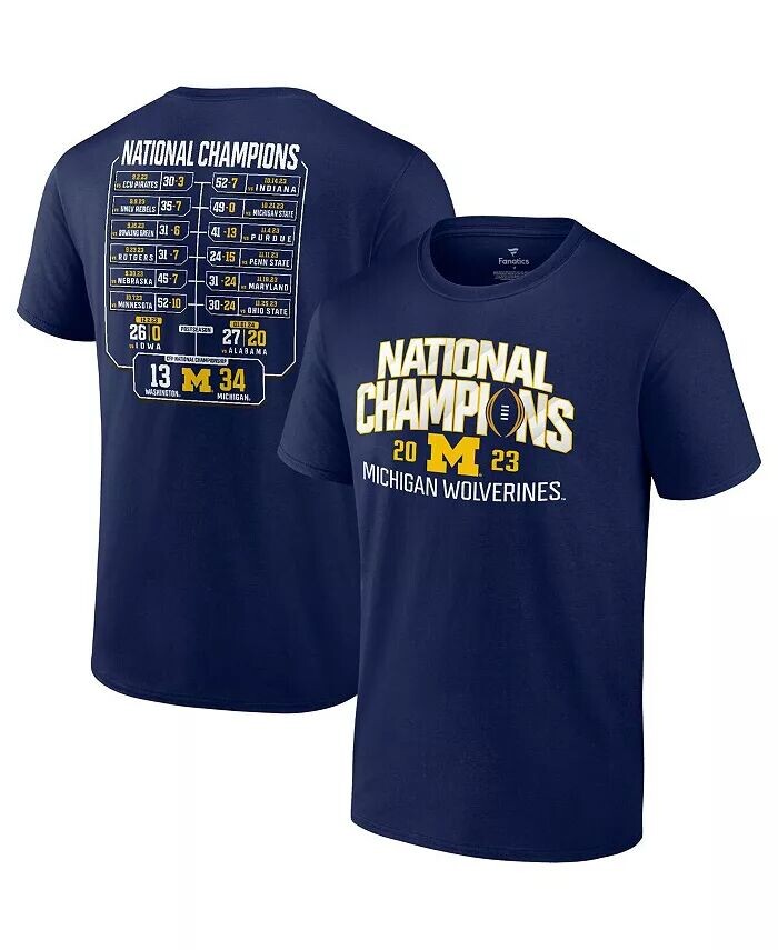 Мужская темно-синяя футболка Michigan Wolverines College Football Playoff National Champions Schedule 2023 Fanatics, синий
Мужская темно-синяя футболка Michigan Wolverines College Football Playoff National Champions Schedule 2023 Fanatics, синий