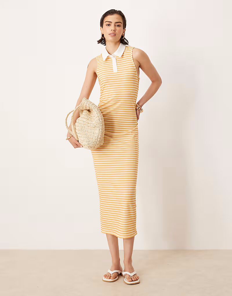 Платье-поло без рукавов ASOS DESIGN миди с присборенной талией в желтую полоску
Платье-поло без рукавов ASOS DESIGN миди с присборенной талией в желтую полоску