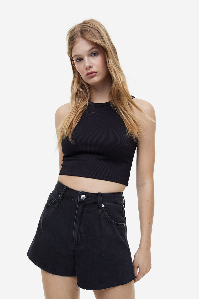 Высокие джинсовые шорты H&M, черный 
Высокие джинсовые шорты H&M, черный