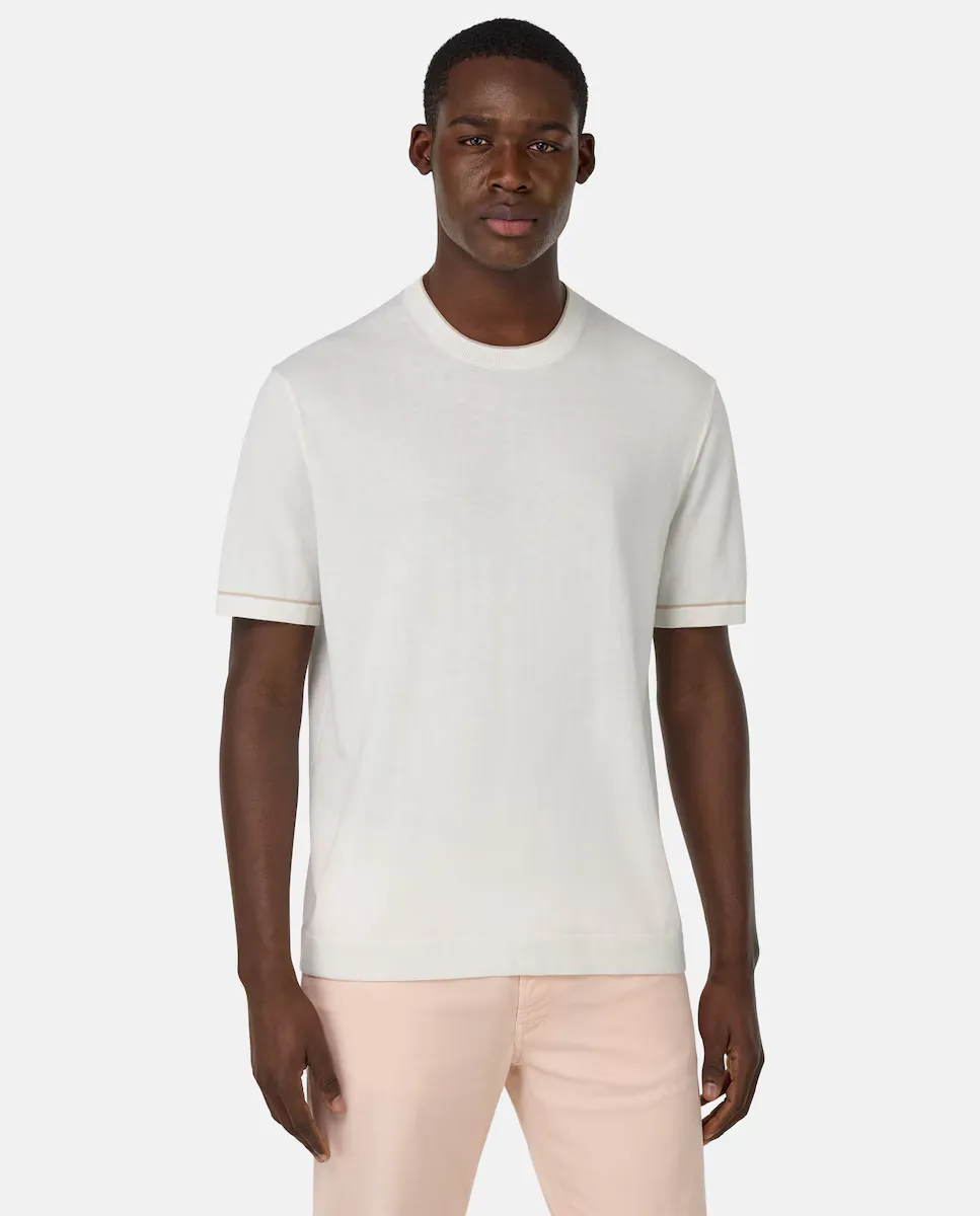 Мужской короткий рукав джемпер из хлопкового крепа Boggi Milano, белый
Мужской короткий рукав джемпер из хлопкового крепа Boggi Milano, белый