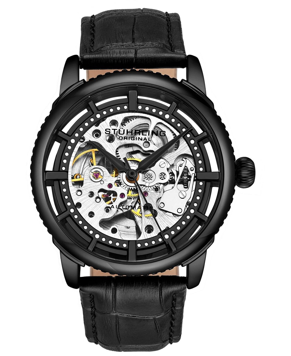 Мужские черные часы из натуральной кожи с тиснением под кожу аллигатора, 42 мм Stuhrling
Мужские черные часы из натуральной кожи с тиснением под кожу аллигатора, 42 мм Stuhrling