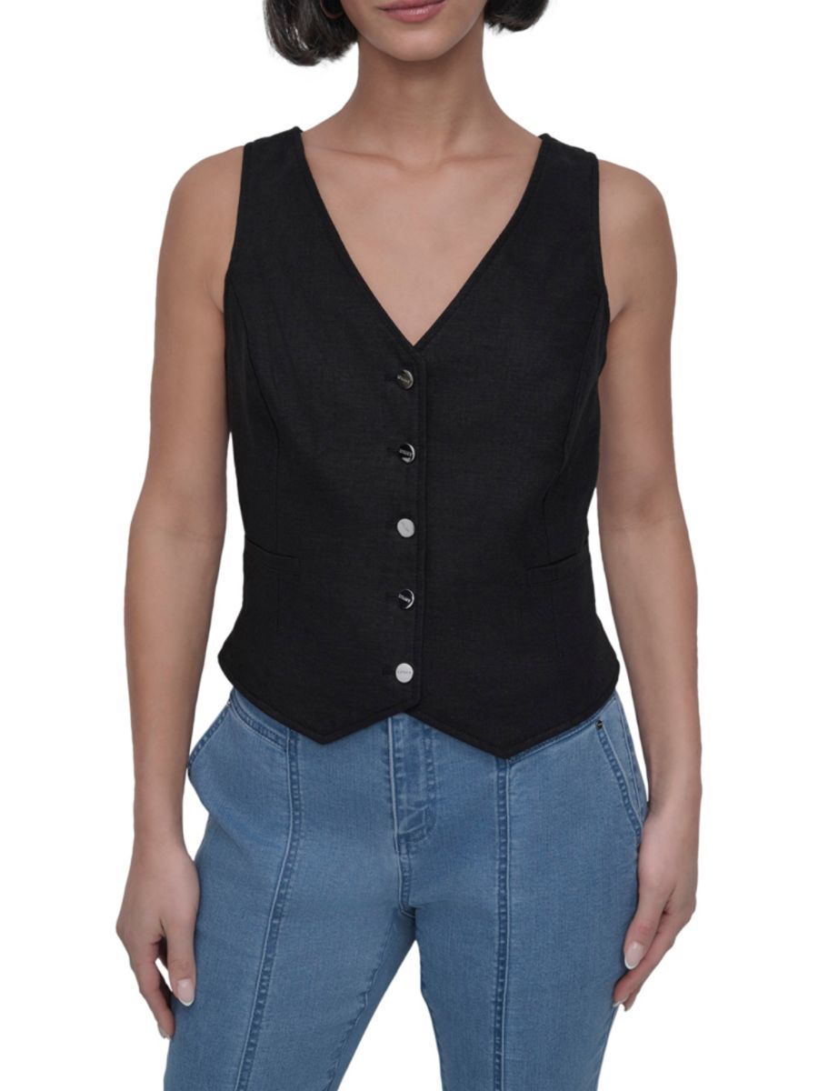 Однотонный жилет из смесовой льняной ткани DKNY, черный
Однотонный жилет из смесовой льняной ткани DKNY, черный