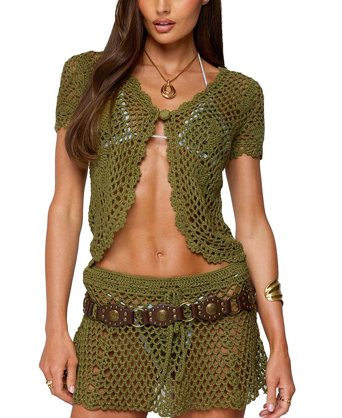 Майка с разрезом спереди и вязаным узором Mabelle Edikted, зеленый 
Майка с разрезом спереди и вязаным узором Mabelle Edikted, зеленый