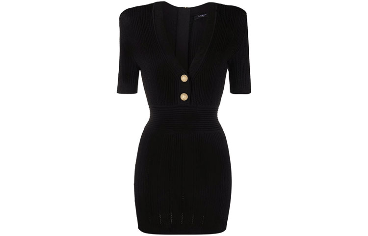 Риб-трикотажное платье с коротким рукавом BALMAIN, черное
Риб-трикотажное платье с коротким рукавом BALMAIN, черное