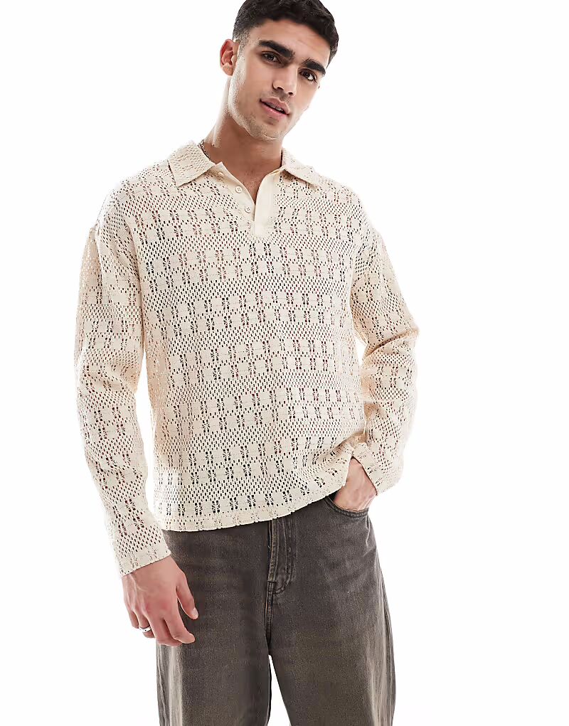 Футболка-поло Native Youth для регби, связанная крючком, кремового цвета
Футболка-поло Native Youth для регби, связанная крючком, кремового цвета