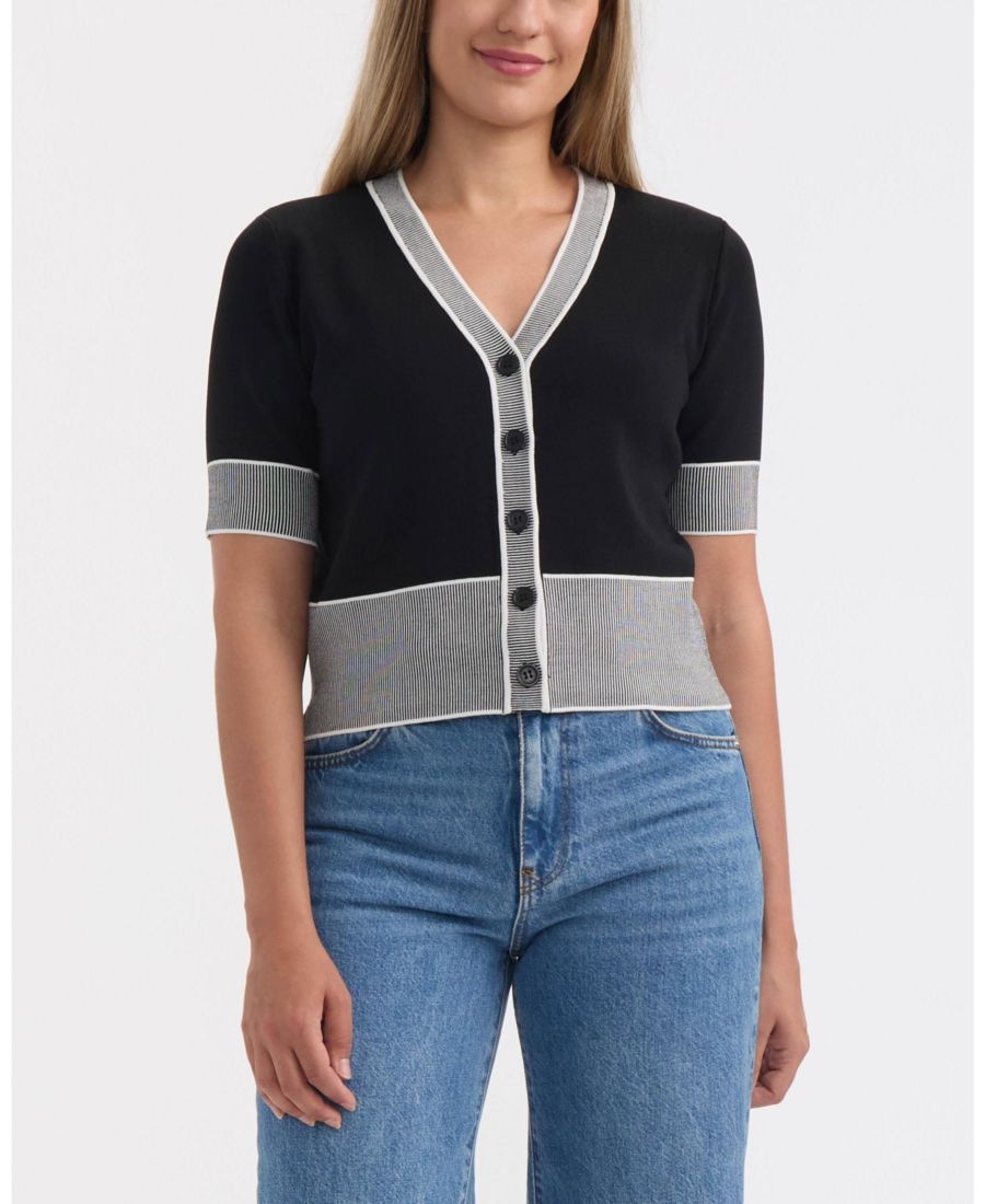 Женский вязаный кардиган с V-образным вырезом и короткими рукавами, с контрастной отделкой Ellen Tracy, Black
Женский вязаный кардиган с V-образным вырезом и короткими рукавами, с контрастной отделкой Ellen Tracy, Black