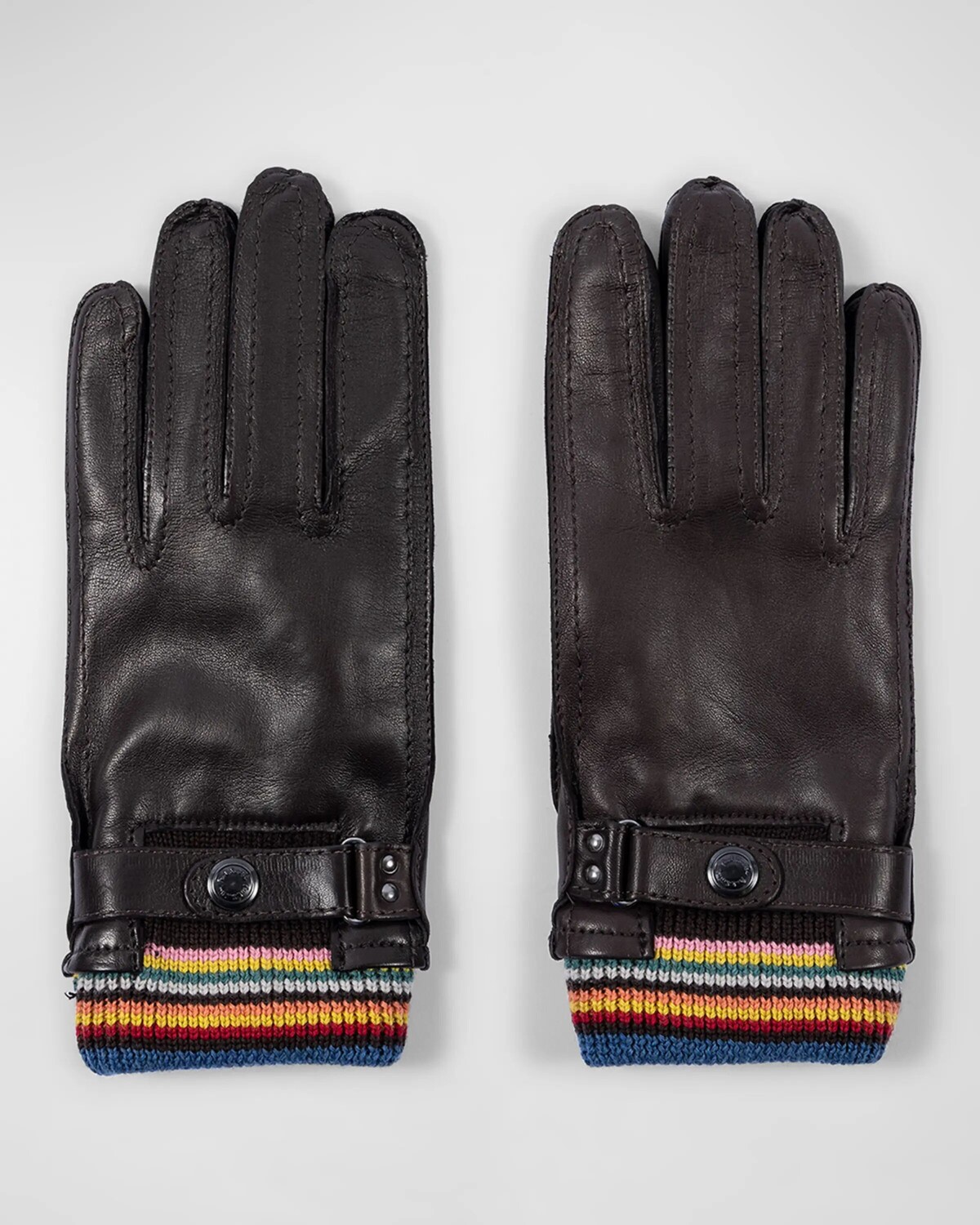 Мужские фирменные кожаные перчатки с полосками на манжетах Paul Smith, коричневый
Мужские фирменные кожаные перчатки с полосками на манжетах Paul Smith, коричневый