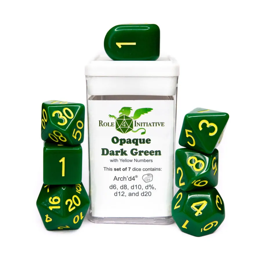 Poly Set — непрозрачный темно-зеленый с золотом и Arch'd4 (7), Game Dice - Opaque (Role 4 Initiative)
Poly Set — непрозрачный темно-зеленый с золотом и Arch'd4 (7), Game Dice - Opaque (Role 4 Initiative)