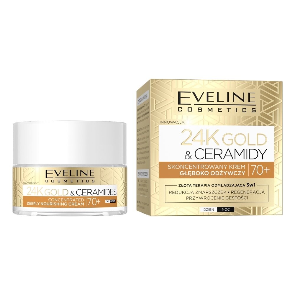Eveline Cosmetics, 24-каратное золото и керамиды, концентрированный глубоко питательный крем, 70+, 50 мл
Eveline Cosmetics, 24-каратное золото и керамиды, концентрированный глубоко питательный крем, 70+, 50 мл