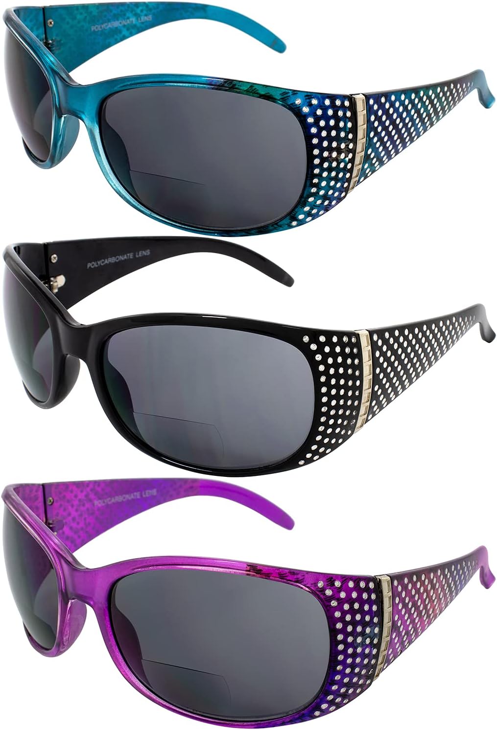 Комплект из 3 женских модных мотоциклетных солнцезащитных очков Global Vision Galaxy с бифокальными линзами, оправа сине-черно-лавандового цвета, увеличение 2.0, дымчатые линзы, Smoke
Комплект из 3 женских модных мотоциклетных солнцезащитных очков Global Vision Galaxy с бифокальными линзами, оправа сине-черно-лавандового цвета, увеличение 2.0, дымчатые линзы, Smoke