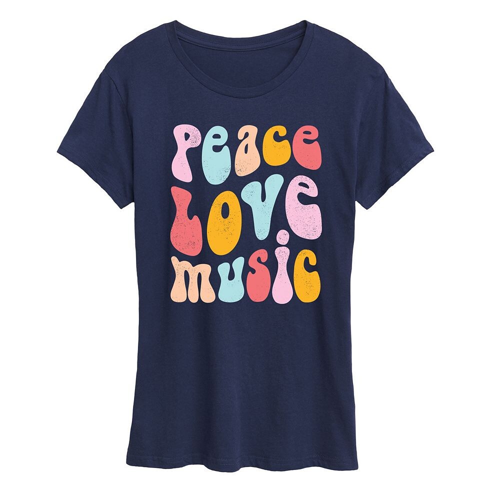 Женская футболка Peace Love Music с рваным рисунком, темно-синий
Женская футболка Peace Love Music с рваным рисунком, темно-синий