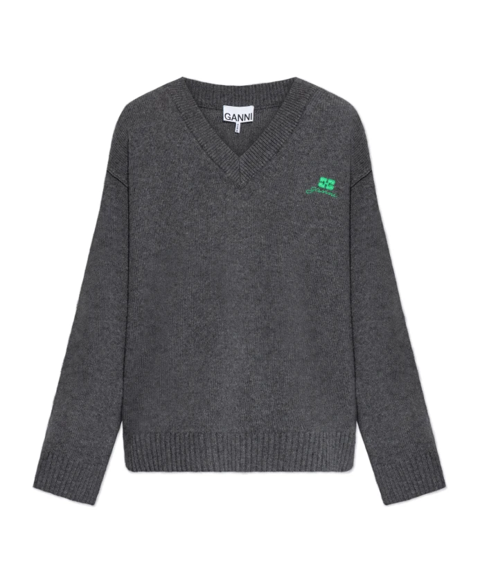 Свитер с логотипом Ganni, серый
Свитер с логотипом Ganni, серый