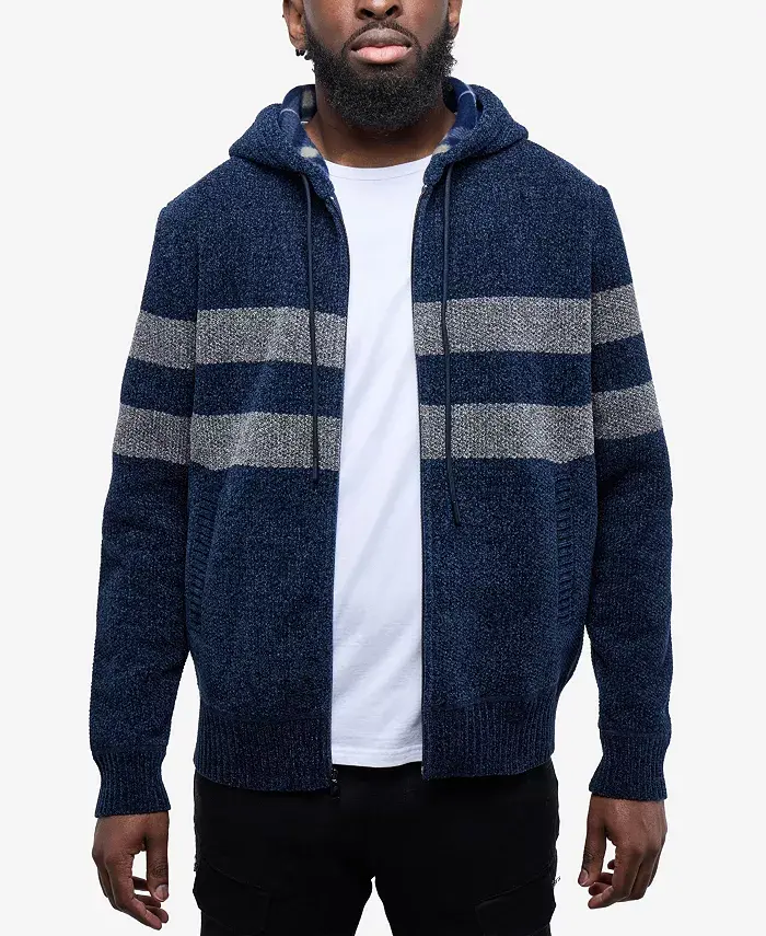 Мужской свитер с капюшоном, застежкой-молнией, полосками и фланелевой подкладкой Cultura, синий
Мужской свитер с капюшоном, застежкой-молнией, полосками и фланелевой подкладкой Cultura, синий