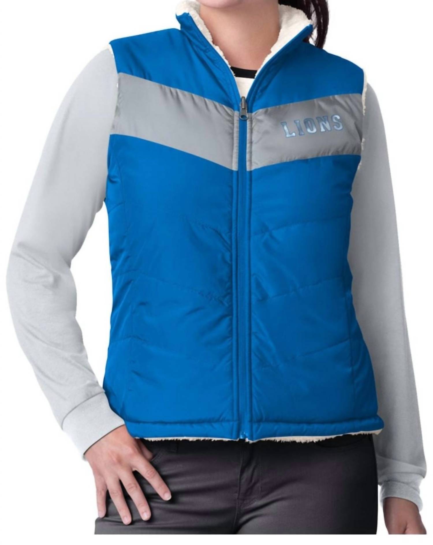 Женский жилет Detroit Lions Reversible Game Rule в синем цвете G-III
Женский жилет Detroit Lions Reversible Game Rule в синем цвете G-III