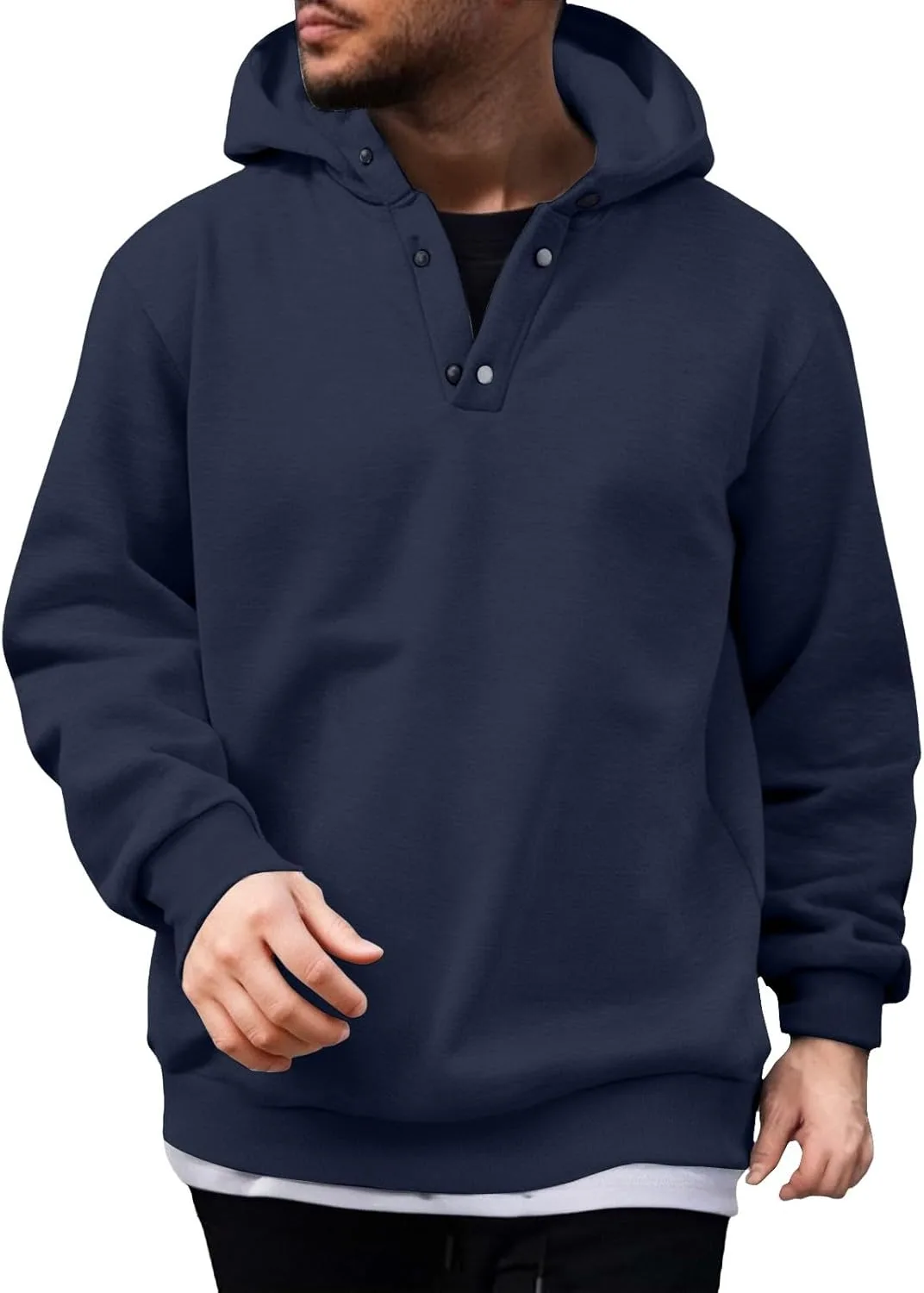 Толстовка с капюшоном Henley для мужчин, свободный крой, на половину застегивается
Толстовка с капюшоном Henley для мужчин, свободный крой, на половину застегивается