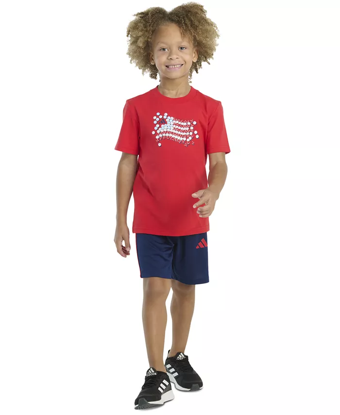 Детский комплект для мальчиков: футболка с коротким рукавом и принтом + полосатые шорты, 2 предмета adidas, мультиколор
Детский комплект для мальчиков: футболка с коротким рукавом и принтом + полосатые шорты, 2 предмета adidas, мультиколор