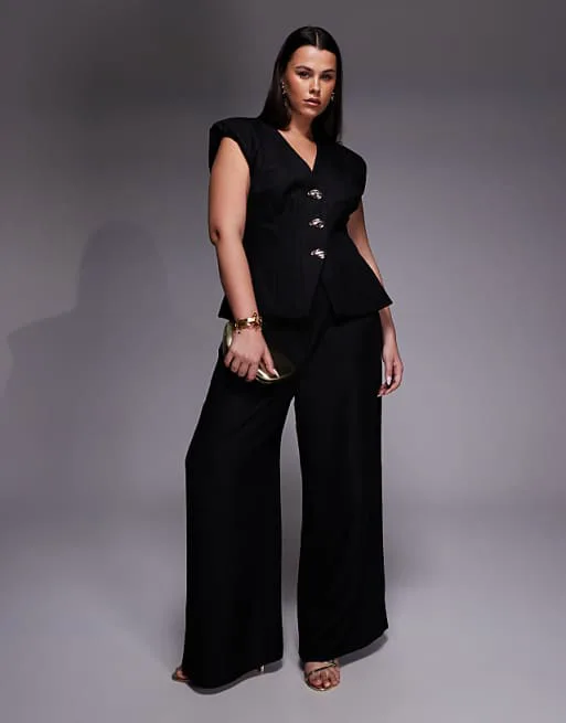 Черные льняные брюки комбинированного цвета ASOS LUXE Curve
Черные льняные брюки комбинированного цвета ASOS LUXE Curve