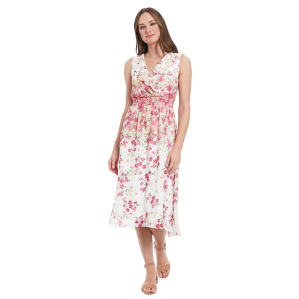 Женское платье миди с V-образным вырезом и присборенной талией London Times, цвет white pink
Женское платье миди с V-образным вырезом и присборенной талией London Times, цвет white pink