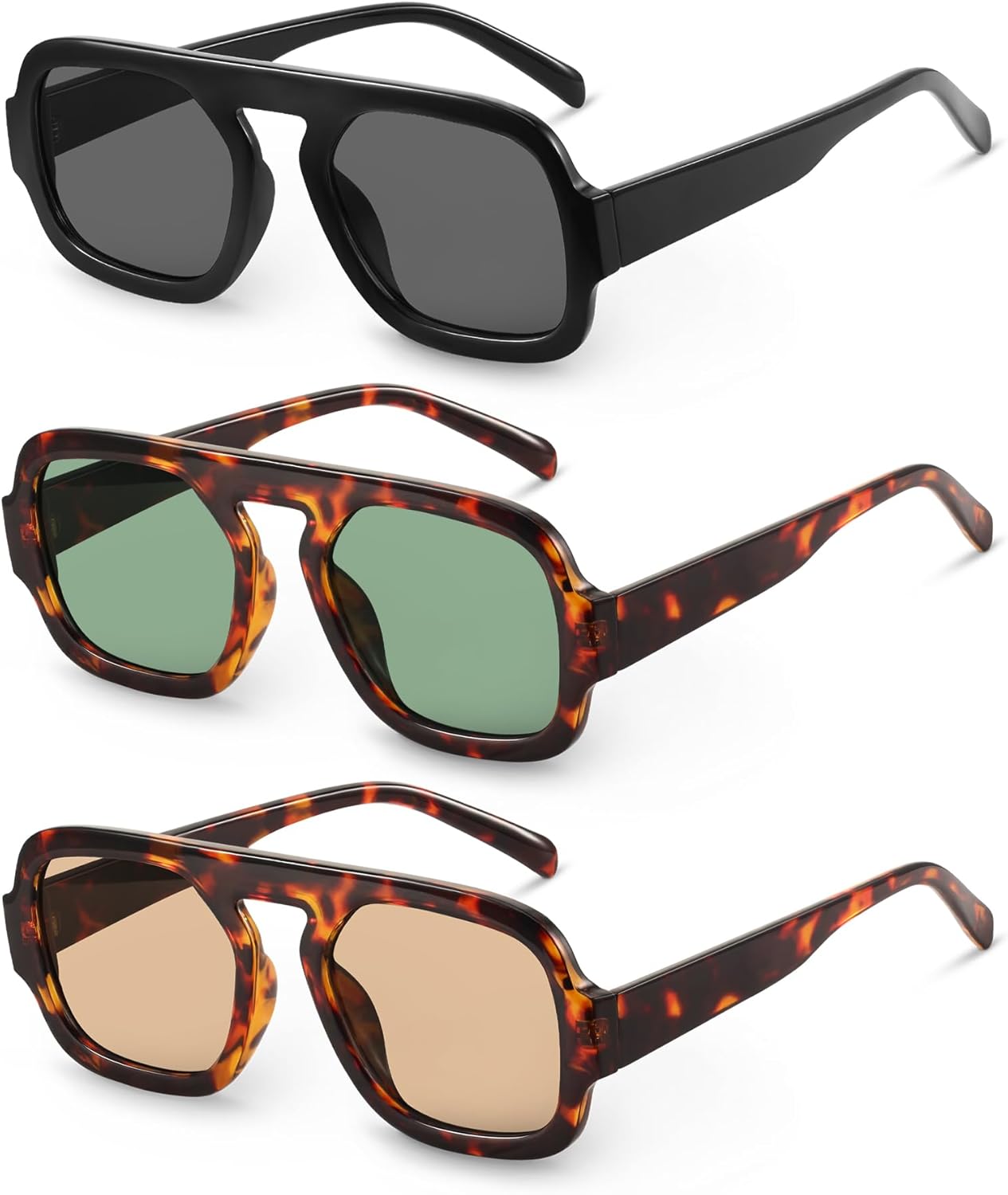 Солнцезащитные очки-авиаторы YDAOWKN в стиле ретро, квадратные, для женщин и мужчин, модные, с плоской верхней частью, защита от УФ-излучения, винтажные, (3 Pack) Black/Grey+tortoise/Light Orange+tortoise/Green
Солнцезащитные очки-авиаторы YDAOWKN в стиле ретро, квадратные, для женщин и мужчин, модные, с плоской верхней частью, защита от УФ-излучения, винтажные, (3 Pack) Black/Grey+tortoise/Light Orange+tortoise/Green