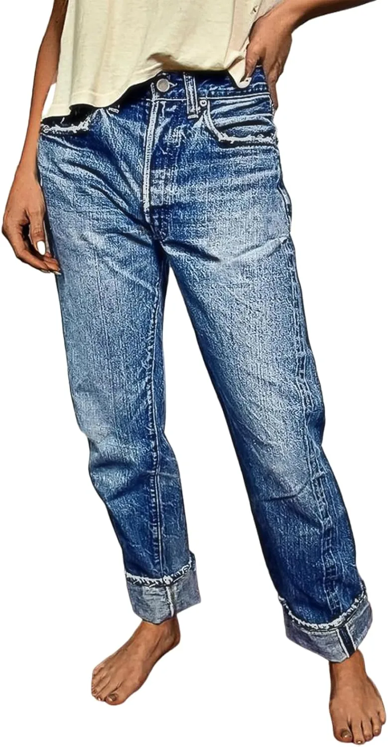 Flamingals женские прямые джинсы mid waist с потертостями и рваным краем
Flamingals женские прямые джинсы mid waist с потертостями и рваным краем