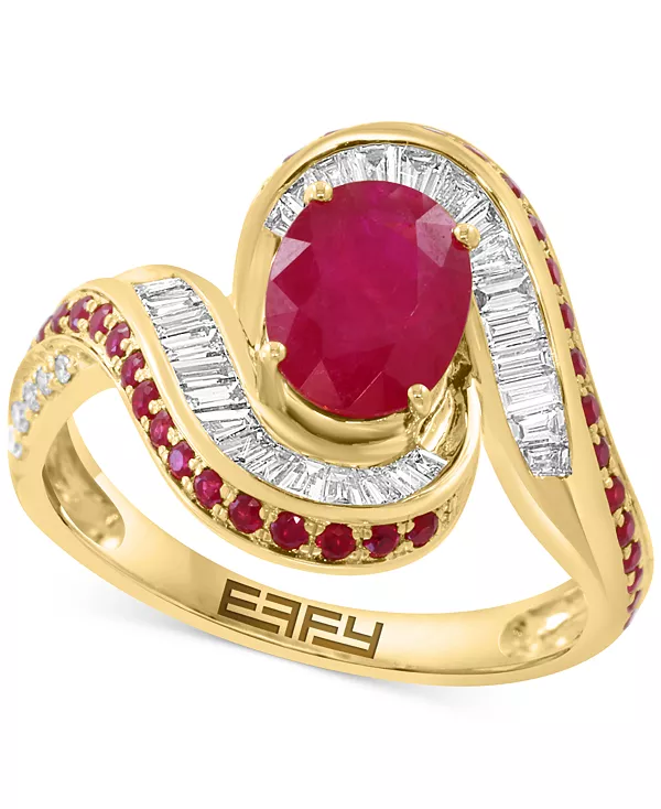 Эффектное кольцо Effy с рубином (1-3/4 карата) и бриллиантом (3/8 карата) из 14-каратного желтого золота Effy Collection, ruby
Эффектное кольцо Effy с рубином (1-3/4 карата) и бриллиантом (3/8 карата) из 14-каратного желтого золота Effy Collection, ruby