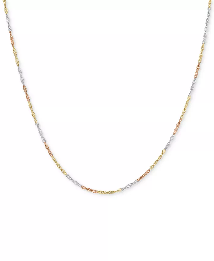 18-дюймовое трёхцветное ожерелье-цепочка Singapore (2-5/8 мм) из 14-каратного золота, белого золота и розового золота Macy's, золотой
18-дюймовое трёхцветное ожерелье-цепочка Singapore (2-5/8 мм) из 14-каратного золота, белого золота и розового золота Macy's, золотой