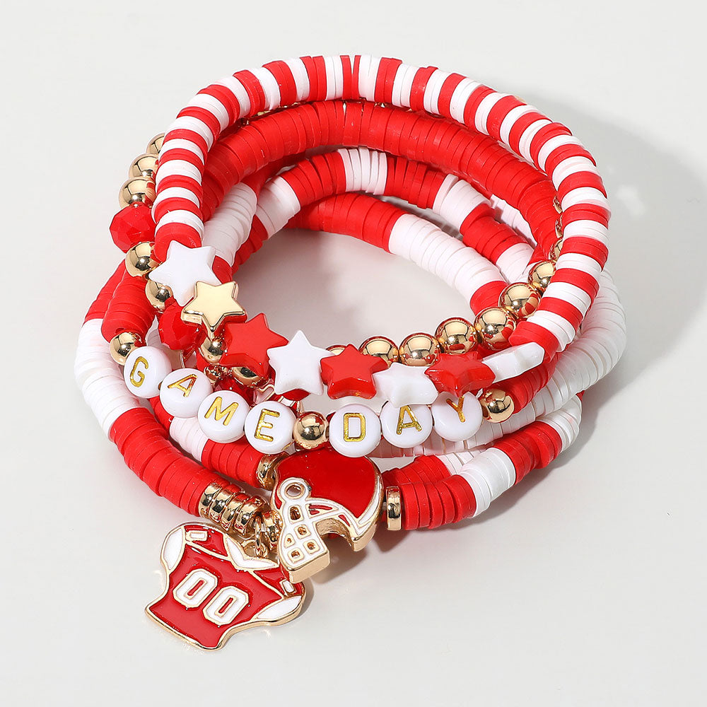 7 шт. - Футбольные браслеты с подвесками-звездами и надписью "День игры" Heishi, эластичные многослойные браслеты из бисера Fashnzfab, Gold Red White
7 шт. - Футбольные браслеты с подвесками-звездами и надписью "День игры" Heishi, эластичные многослойные браслеты из бисера Fashnzfab, Gold Red White