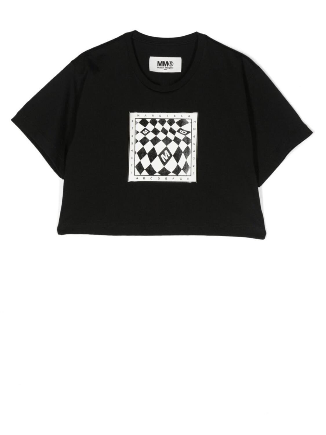 MM6 Maison Margiela Kids укороченная футболка с графичным принтом, черный
MM6 Maison Margiela Kids укороченная футболка с графичным принтом, черный