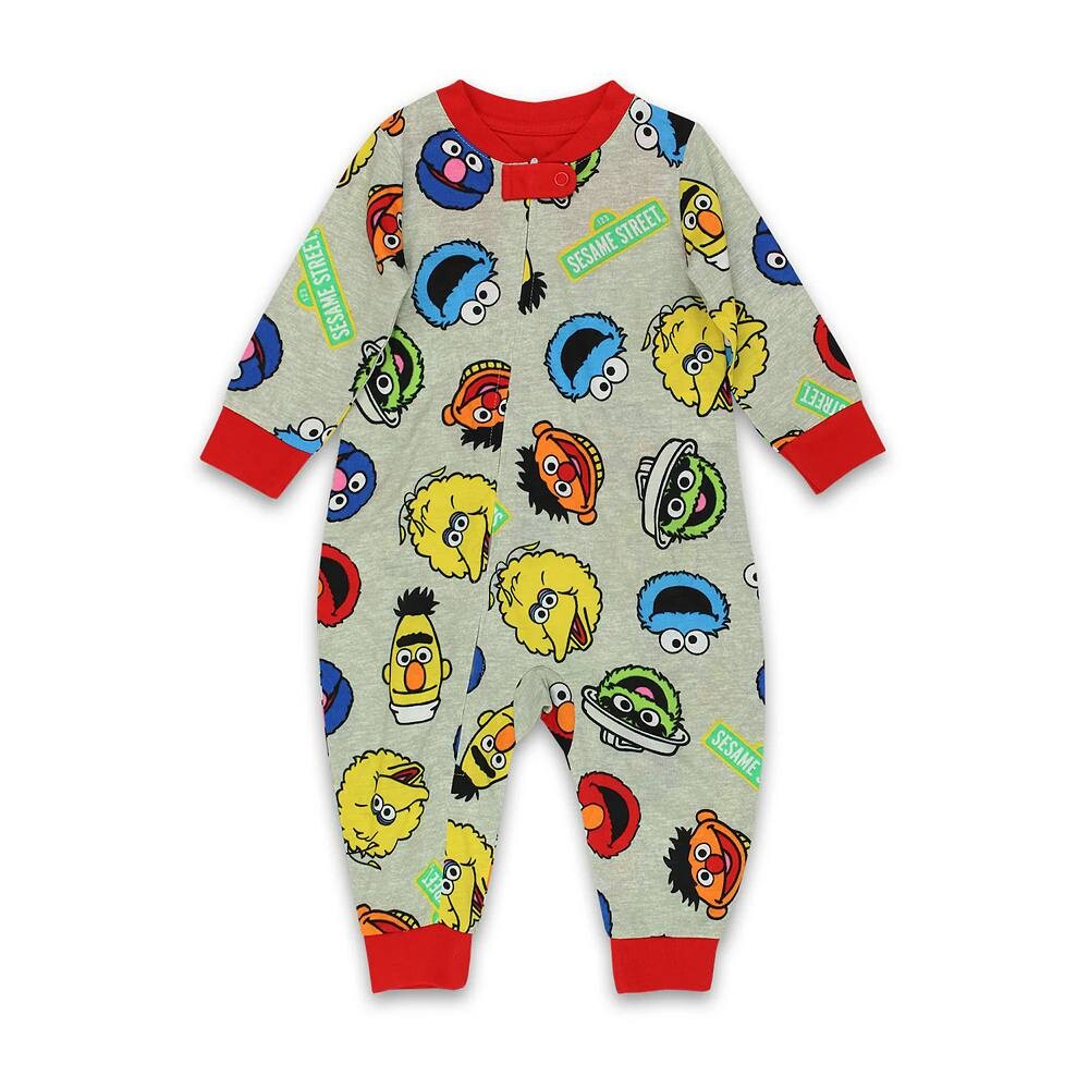 Пижама для малышей «Улица Сезам» с изображением печенья «Элмо» и «монстром» для малышей без ног Sesame Street, серый