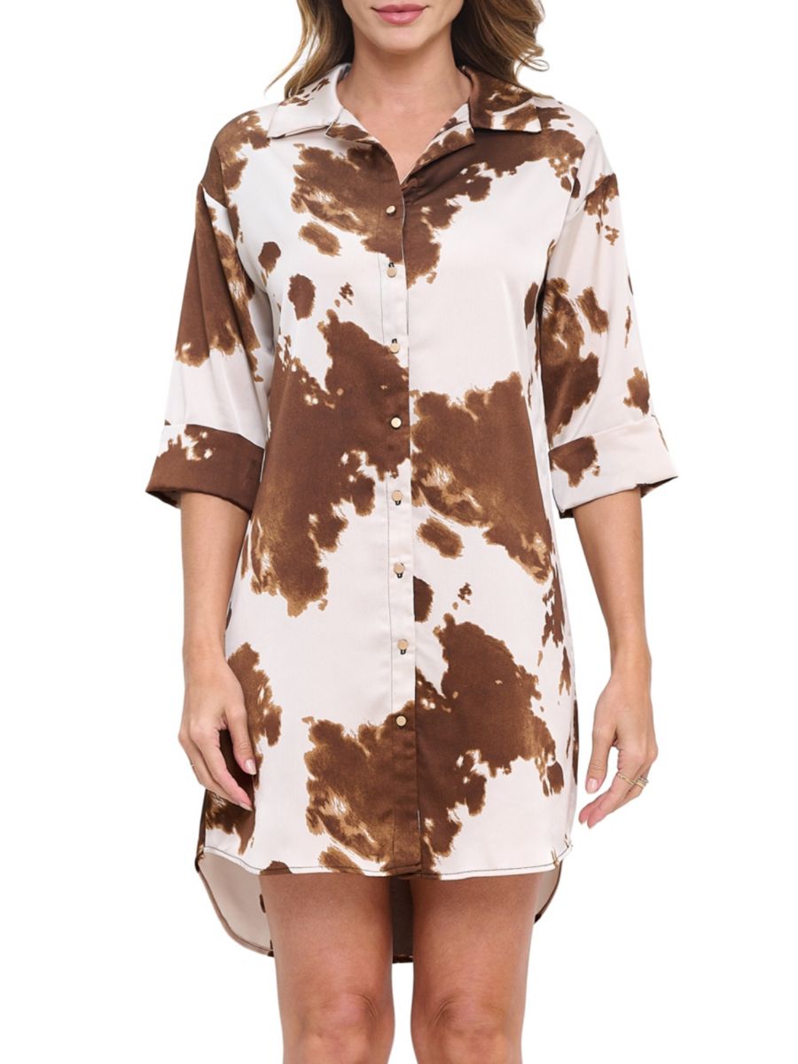 Атласное мини-платье-рубашка с абстрактным принтом Renee C., коричневый
Атласное мини-платье-рубашка с абстрактным принтом Renee C., коричневый