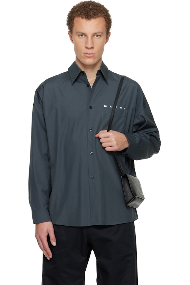 Marni Серая рубашка из органического поплина с логотипом Marni
Marni Серая рубашка из органического поплина с логотипом Marni