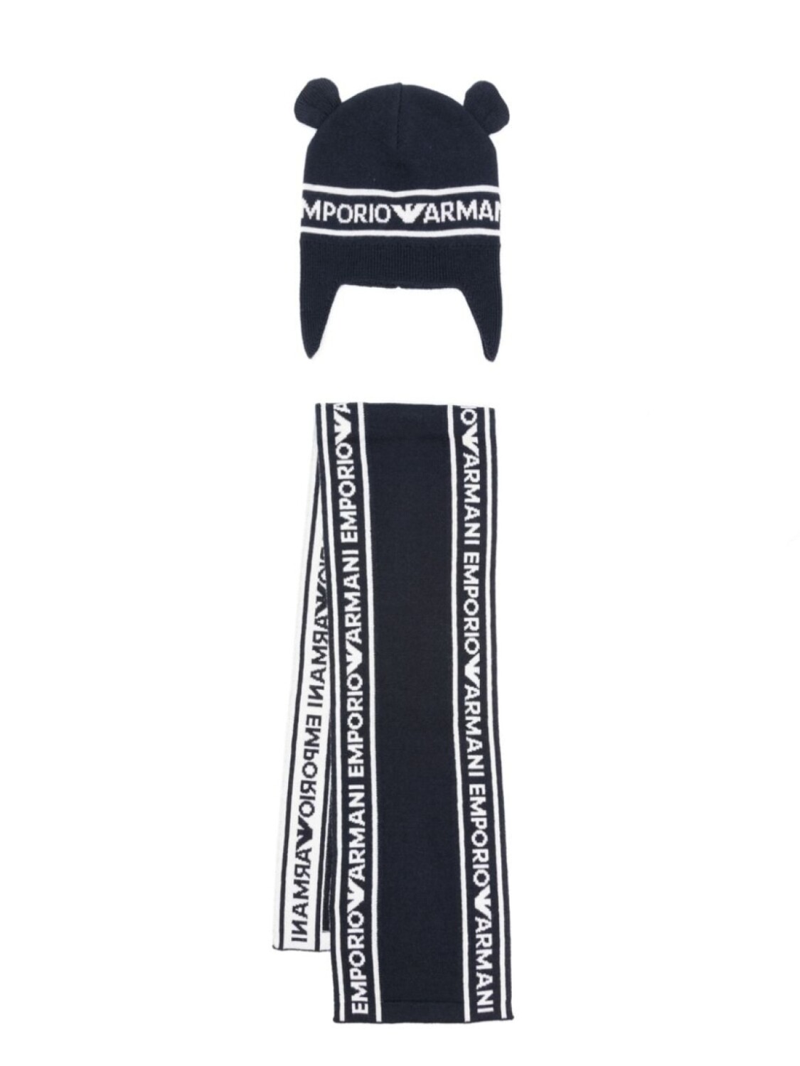 Emporio Armani Kids комплект из берета и шарфа с жаккардовым логотипом, синий 
Emporio Armani Kids комплект из берета и шарфа с жаккардовым логотипом, синий