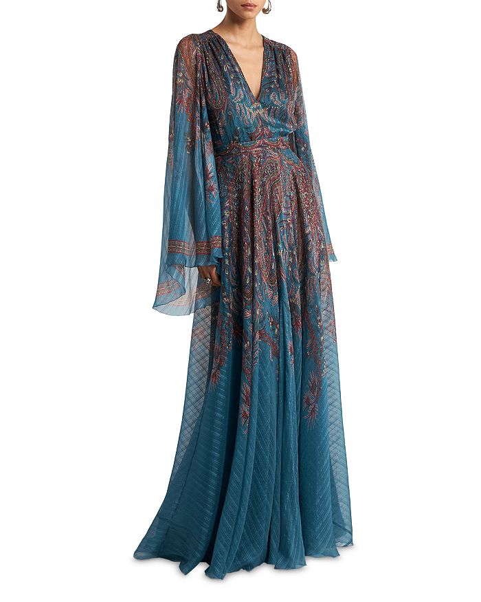 Шелковое платье с V-образным вырезом и длинными рукавами Etro, синий
Шелковое платье с V-образным вырезом и длинными рукавами Etro, синий