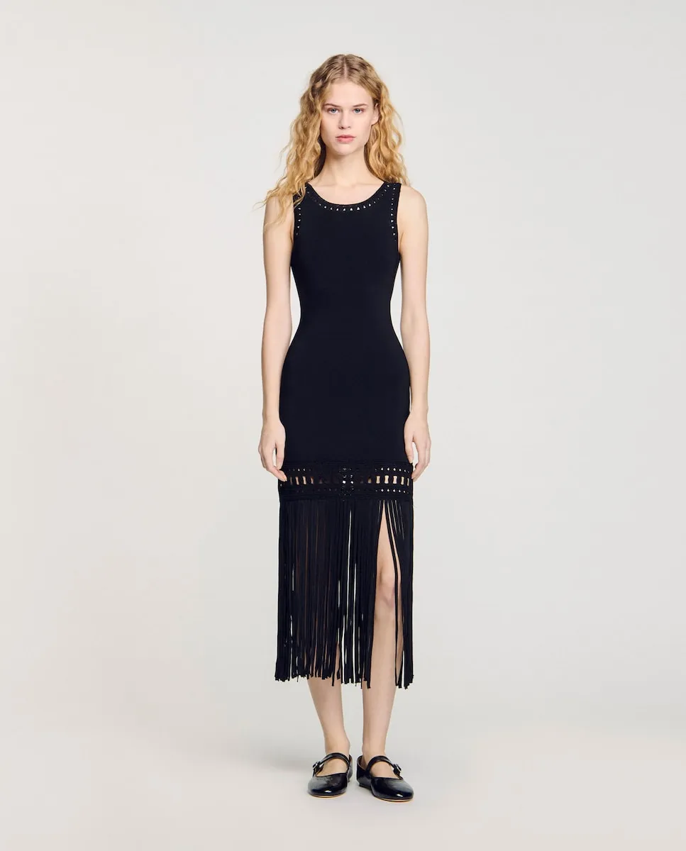 Вязаное платье с бахромой Sandro, черный
Вязаное платье с бахромой Sandro, черный