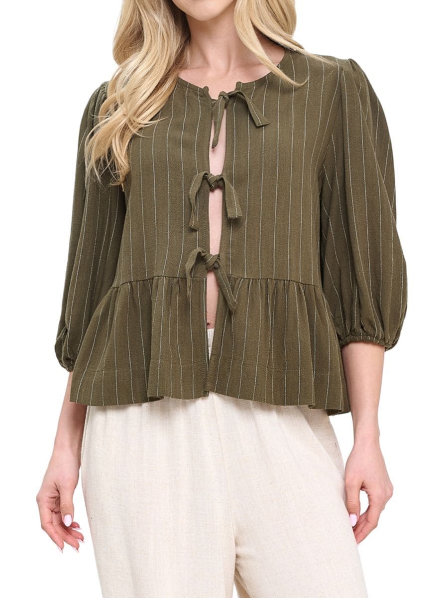 Полосатый льняной топ с завязками спереди Renee C., оливковый
Полосатый льняной топ с завязками спереди Renee C., оливковый