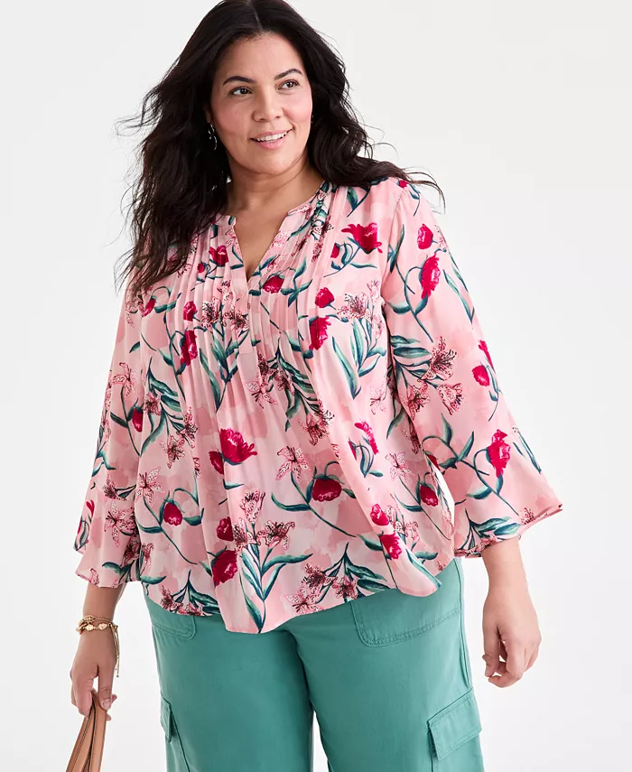 Блузка больших размеров с V-образным вырезом и манжетами-оборками Style & Co, розовый
Блузка больших размеров с V-образным вырезом и манжетами-оборками Style & Co, розовый