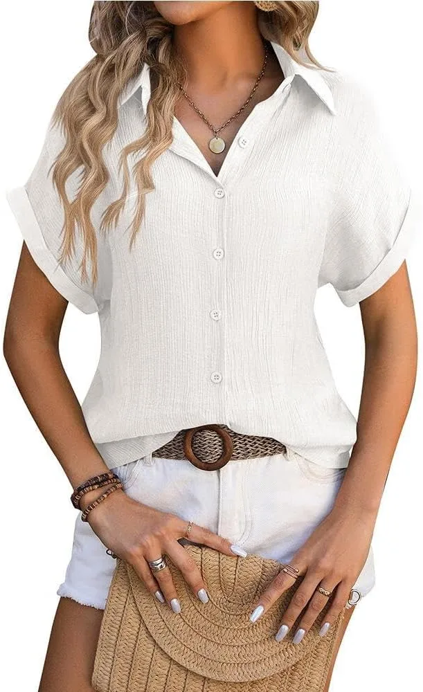 FMCHICO Женская рубашка с коротким рукавом и воротником V-образной формы
FMCHICO Женская рубашка с коротким рукавом и воротником V-образной формы