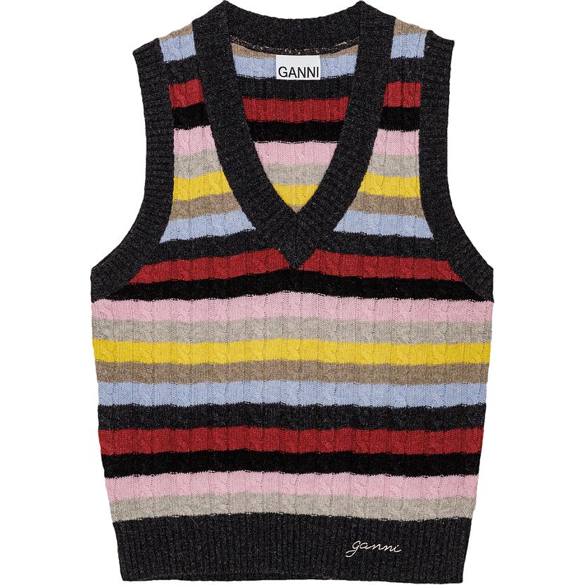 GANNI Полосатый вязаный жилет с V-образным вырезом, Multicolor
GANNI Полосатый вязаный жилет с V-образным вырезом, Multicolor