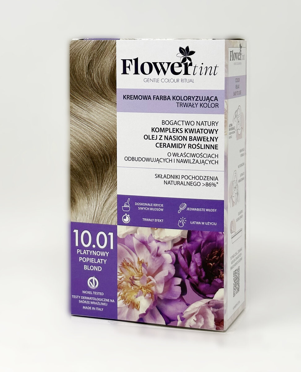 Flowertint, Перманентная краска для волос, серия Пепел, 10.01 Платиновый Пепельный Блондин