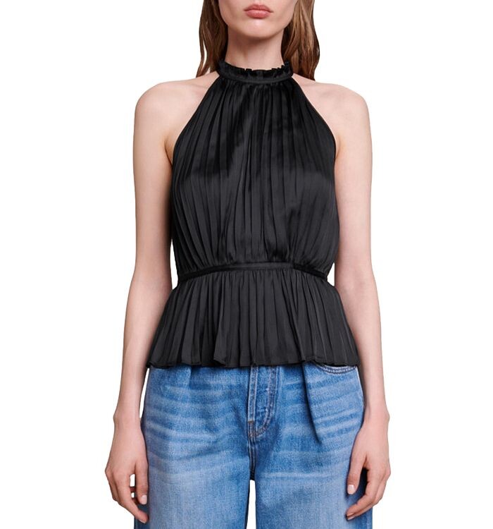 Плиссированный топ с бретелькой Maje Leville, черный
Плиссированный топ с бретелькой Maje Leville, черный