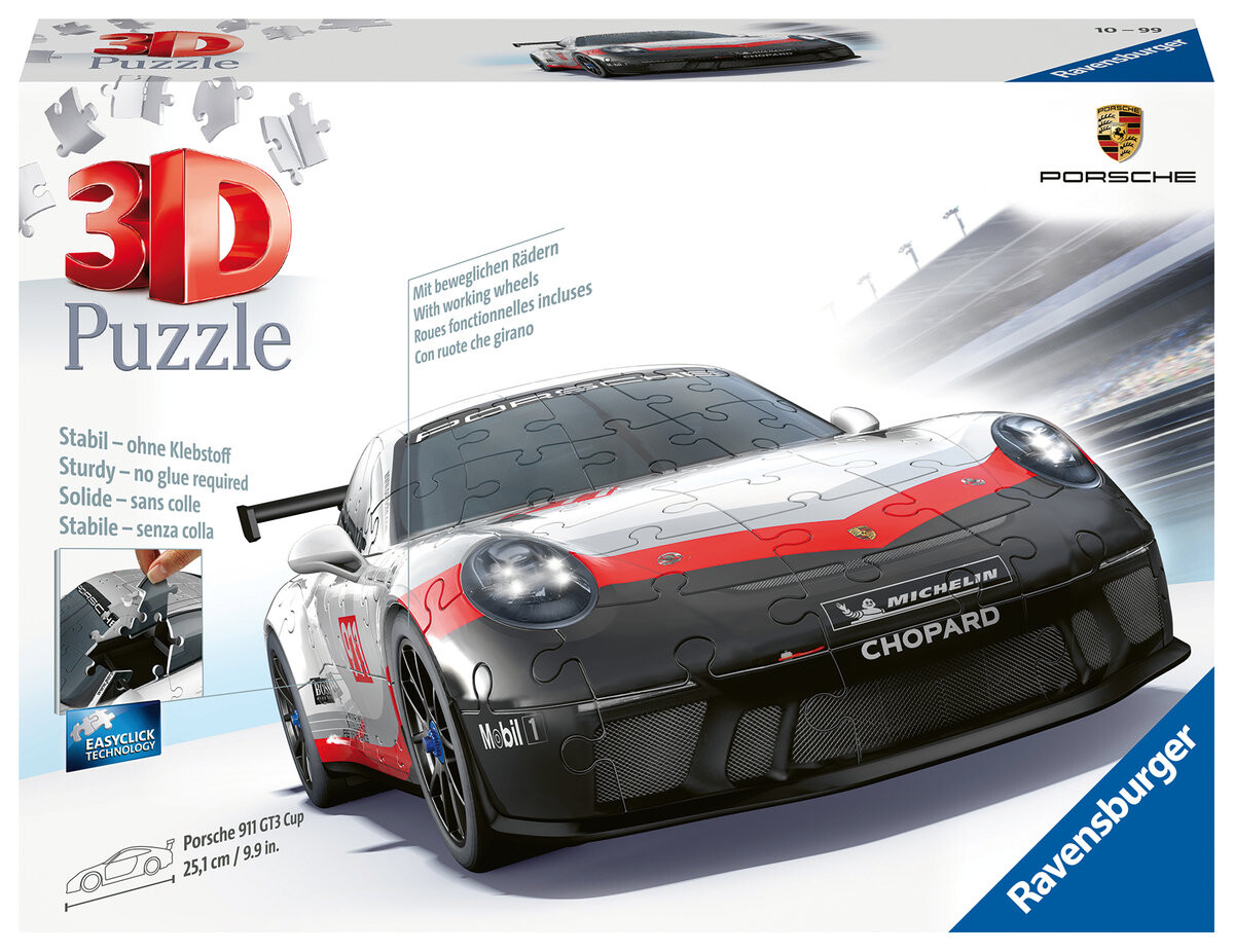 Ravensburger, пазл, 3D автомобили Porsche GT3 Cup, 108 шт.
Ravensburger, пазл, 3D автомобили Porsche GT3 Cup, 108 шт.