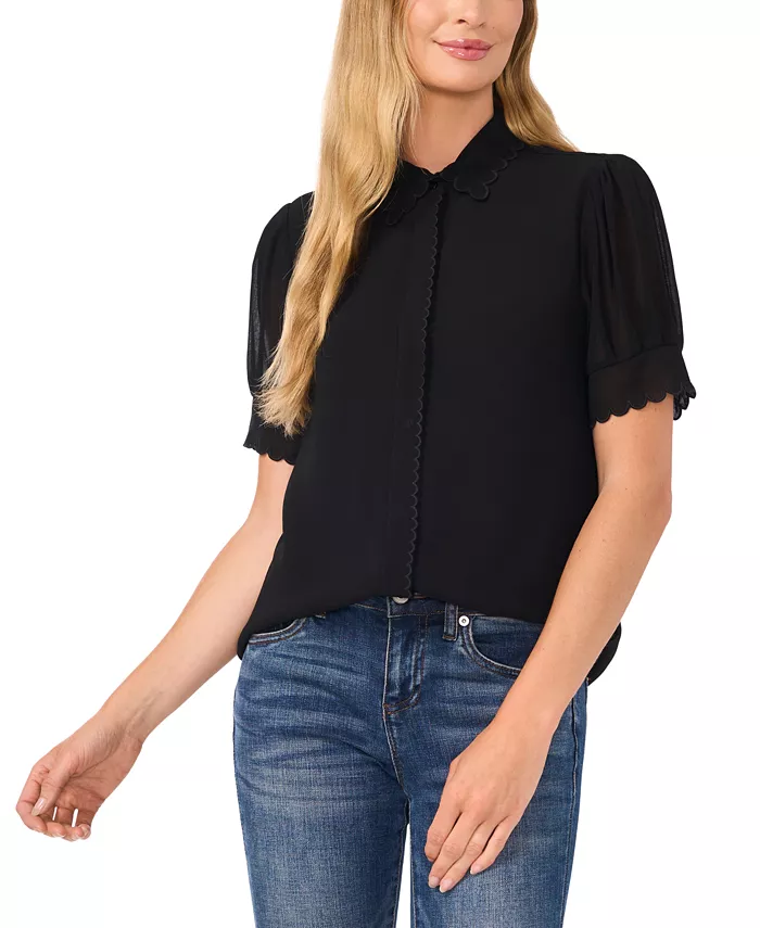 Женская блузка с воланами, пышными рукавами и застежкой на пуговицы CeCe, черный
Женская блузка с воланами, пышными рукавами и застежкой на пуговицы CeCe, черный