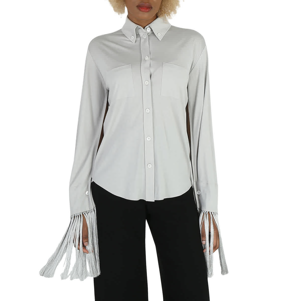 Burberry Шелковистая шерстяная джерсейная рубашка с панельными рукавами, серый
Burberry Шелковистая шерстяная джерсейная рубашка с панельными рукавами, серый