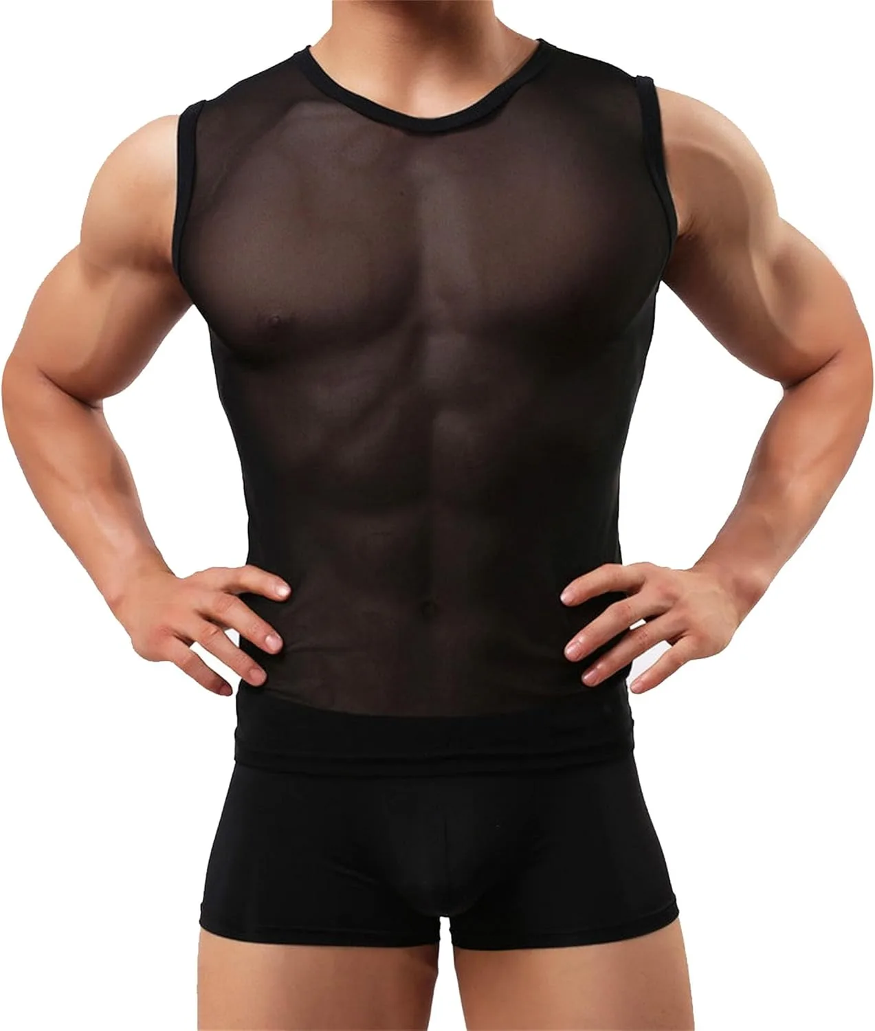 Мужской полупрозрачный майка-сетка без рукавов VgueElegc
Мужской полупрозрачный майка-сетка без рукавов VgueElegc