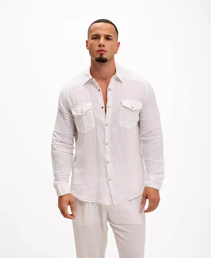 Мужская приталенная вестерн-рубашка с кнопками из льна Ron Tomson, белый
Мужская приталенная вестерн-рубашка с кнопками из льна Ron Tomson, белый