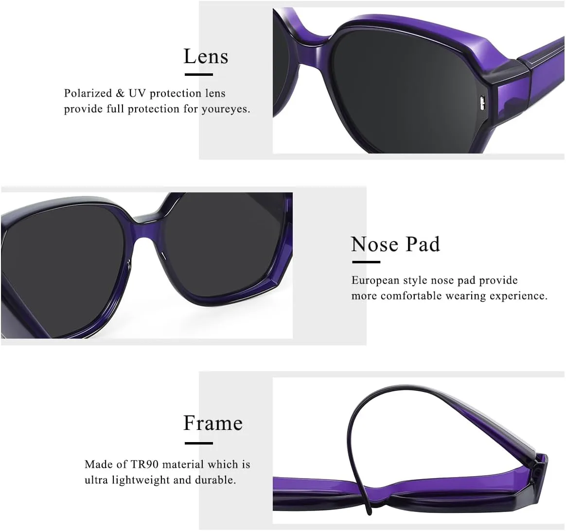 Поляризованные солнцезащитные очки, надеваемые поверх обычных очков, для женщин, модные квадратные солнцезащитные очки, легкие, облегающие TINHAO, B-dark Purple
Поляризованные солнцезащитные очки, надеваемые поверх обычных очков, для женщин, модные квадратные солнцезащитные очки, легкие, облегающие TINHAO, B-dark Purple