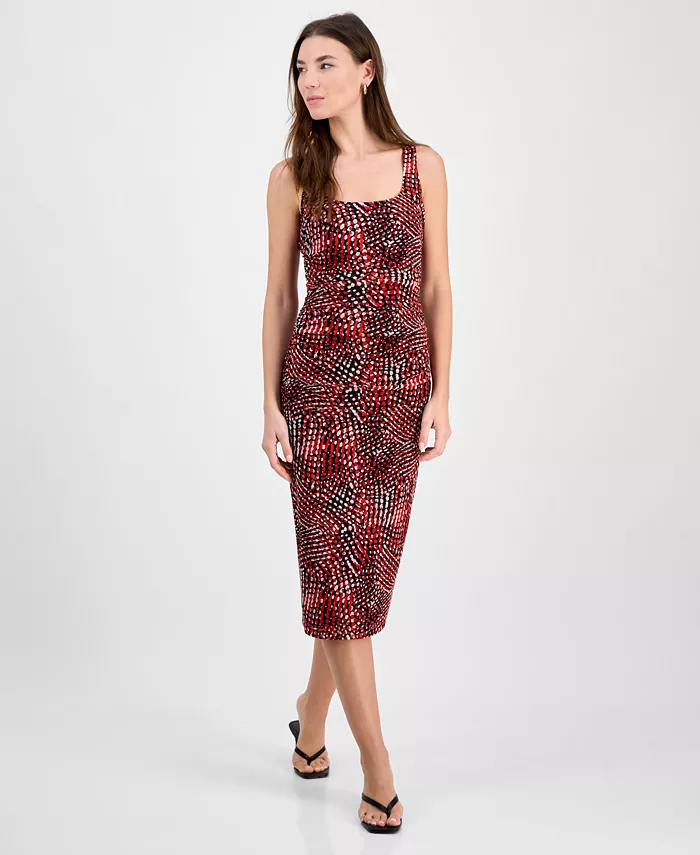 Женское платье миди с абстрактным принтом, рюшами и сетчатыми вставками Bar III, красный
Женское платье миди с абстрактным принтом, рюшами и сетчатыми вставками Bar III, красный