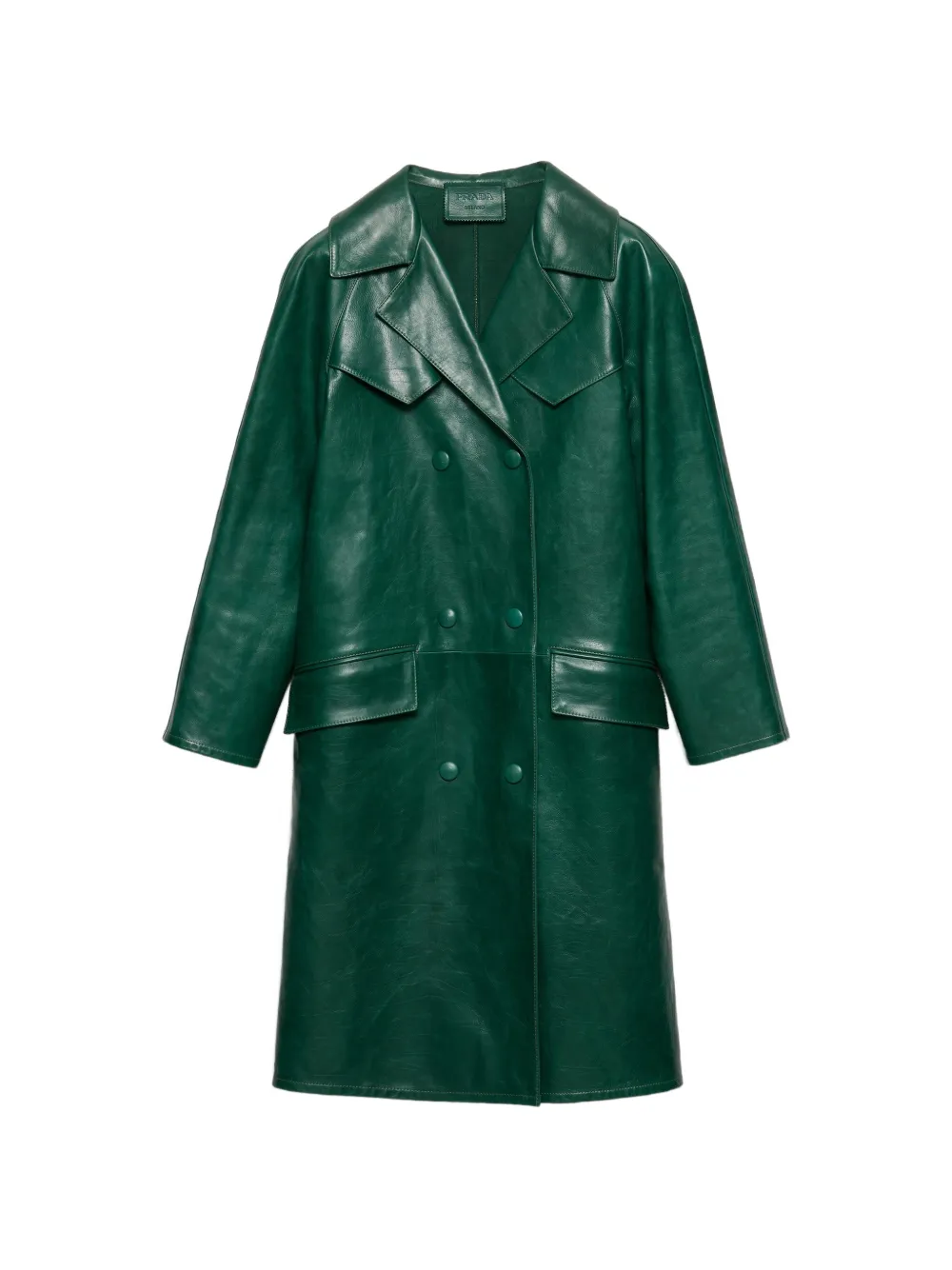 Двубортное кожаное пальто Prada, зеленый
Двубортное кожаное пальто Prada, зеленый